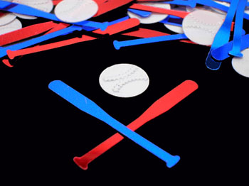 Baseball Confetti, White Baseballs with Red and Blue Bats